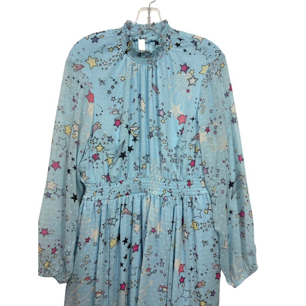 Torrid Blue Celestial Star Print Clip Dot Smocked Mini Dress 0 L 12 - Picture 8 of 8